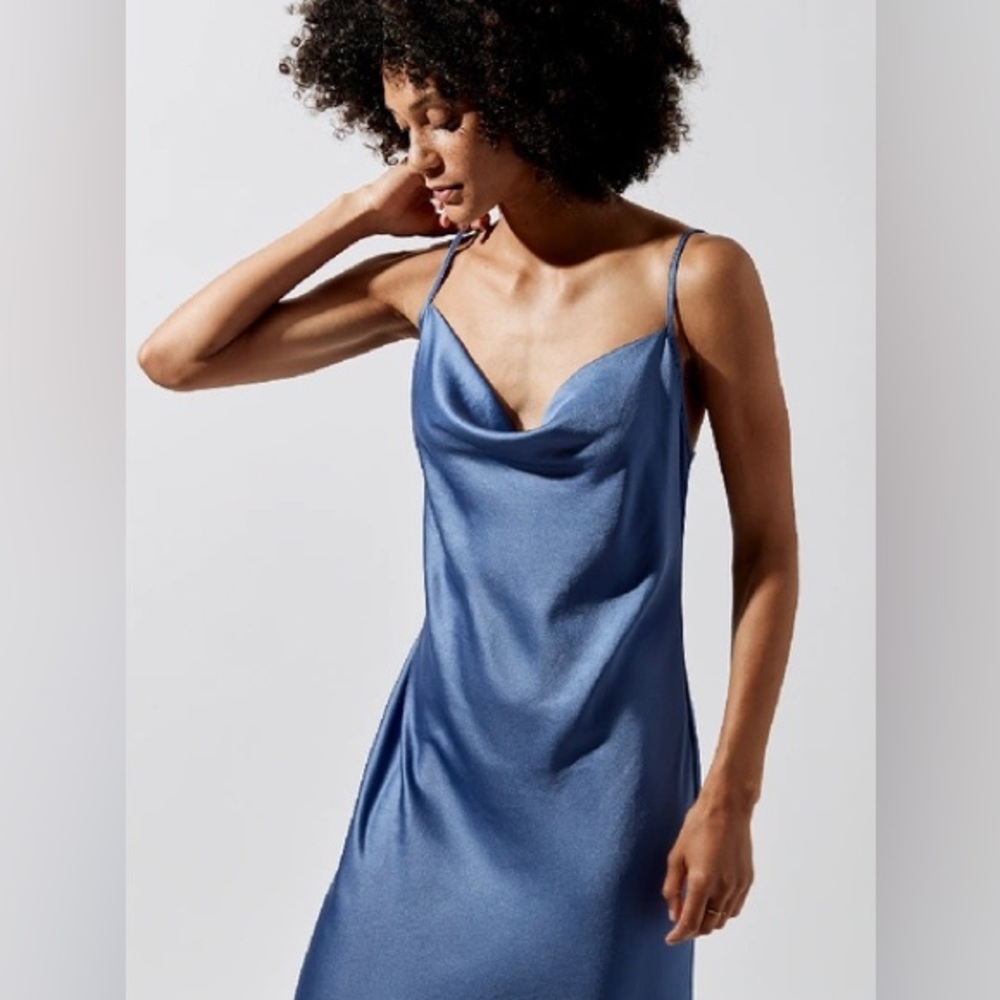 Carbon38 Blue Satin Slip Midi Dress